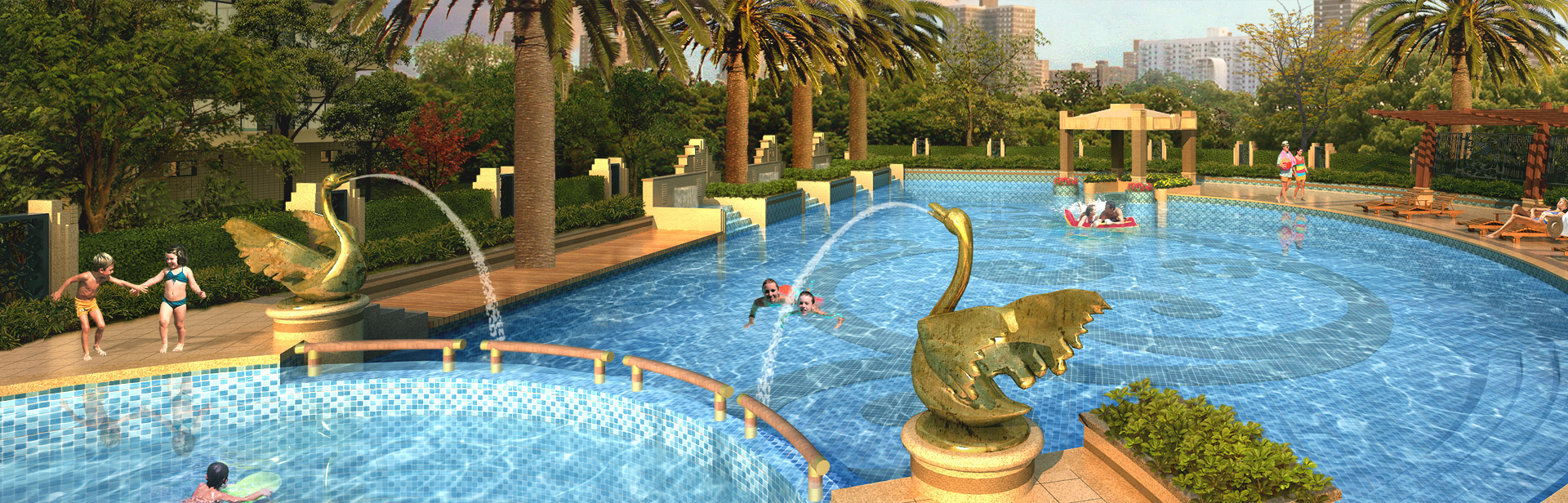 別墅休閑生活（泳池、魚(yú)池、水景）